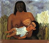 Frida Kahlo Canvas Paintings - My Wet Nurse and I